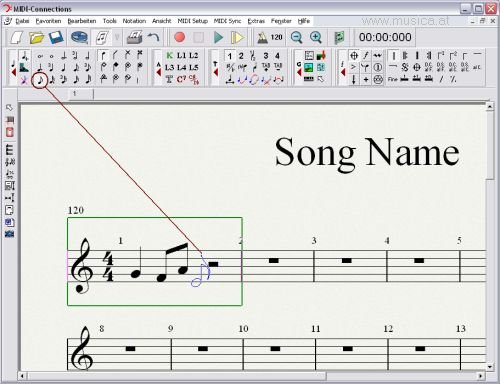 Noteneingeben mit der Maus * Einspielen mit einem MIDI-Keyboard * Pausen werden automatisch erstellt * automatiche Abstandsberechnung * bis zu 64 Systeme * frei skalierbarer Notensatz * 150 Artikulations- und Arrangesymbole * 12 verschiedene Notationsschlüssel