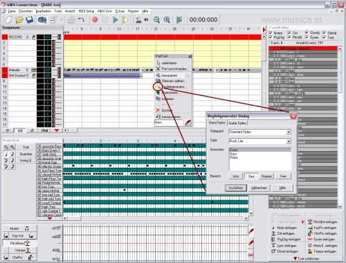 Der Einzelstimmen-Begleitgenerator enthält 25 Drum, Bass und Piano Stile, der Gitarrenpick-Generator ist mit 12 verschiedenen Begleitmustern bestückt. Um eine fertige Schlagzeugspur  zu erhalten muss nur ein leerer Part (Abschnitt) vorbereitet werden um anschließend mit der gewünschten Stilrichtung den Drumgenerator zu starten. Bei Bass, Piano oder Gitarre werden zuerst die Akkorde eingegeben. Anschließend kann der Begleitstil gewählt und eingefügt werden. So entsteht mit wenigen Mausklicks eine komplette Begleitung.