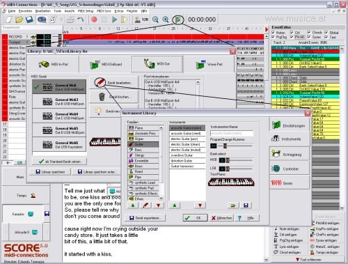 Damit Sie die Noten nicht nur sehen sondern auch hören können, enthält MC Score eine frei definierbare Gerätebibliothek. Ob sie mit der Soundkarte des Computers oder mit einem (USB, MIDI-Kabel, Gameport) angeschlossenen Keyboard mithören, ist dem Programm einerlei. Auch exotische MIDI-Geräte können angepasst und eingebunden werden.